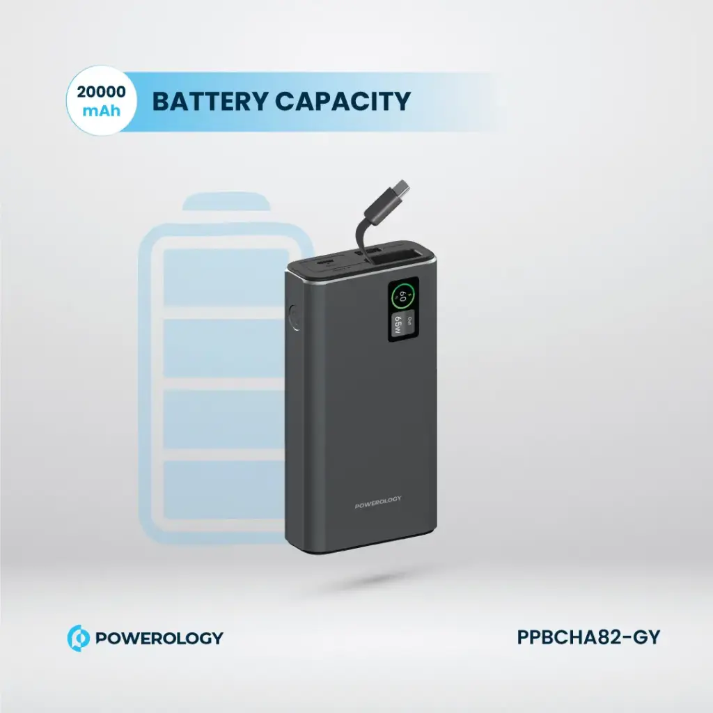 Powerology Aluminum 20000mAh Power Bank - Dark Gray